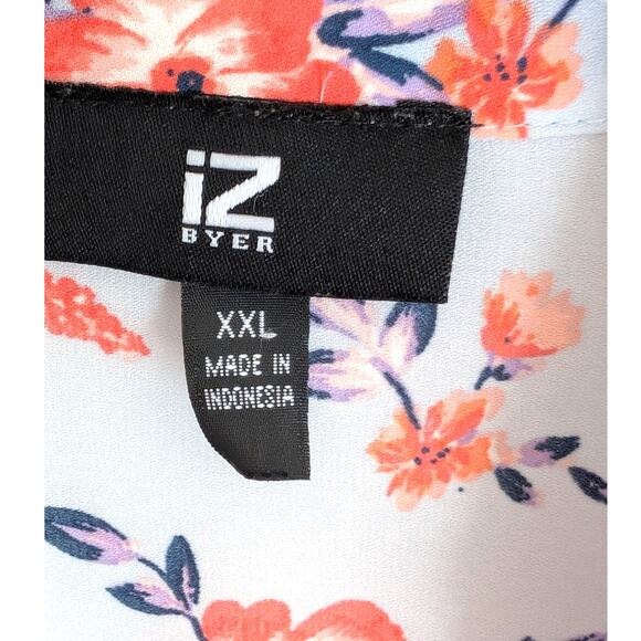 IZ Byer Blue And Pink Floral Button Up Blouse With Roll Sleeves 2XL - Picture 4 of 8